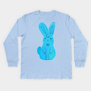 Blue Bunny Watercolor Kids Long Sleeve T-Shirt
